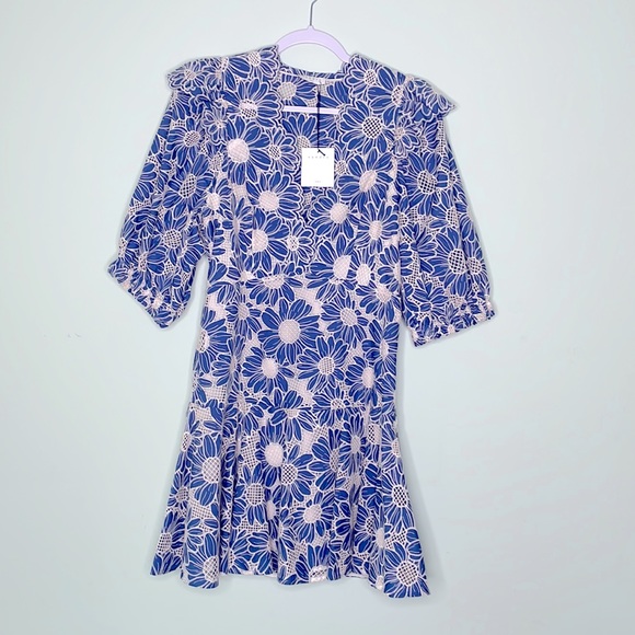 Sandro Women's Audrey Embroidered Cotton Lace Dress - Blue - Size 40 - Picture 1 of 11